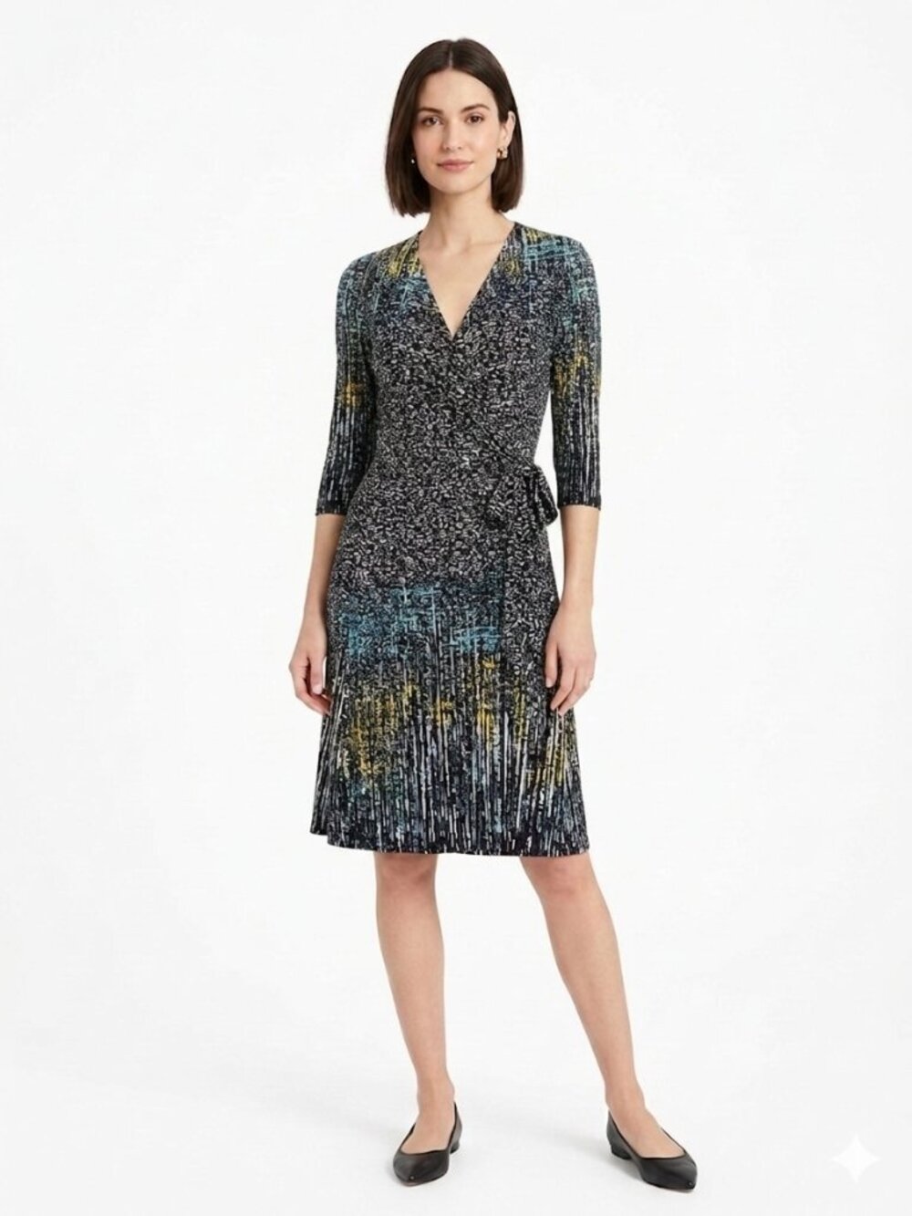BCBG Max Azria Adele "Sea Green Combo" Splatter Print Stretch Wrap Dress- Sz. XS